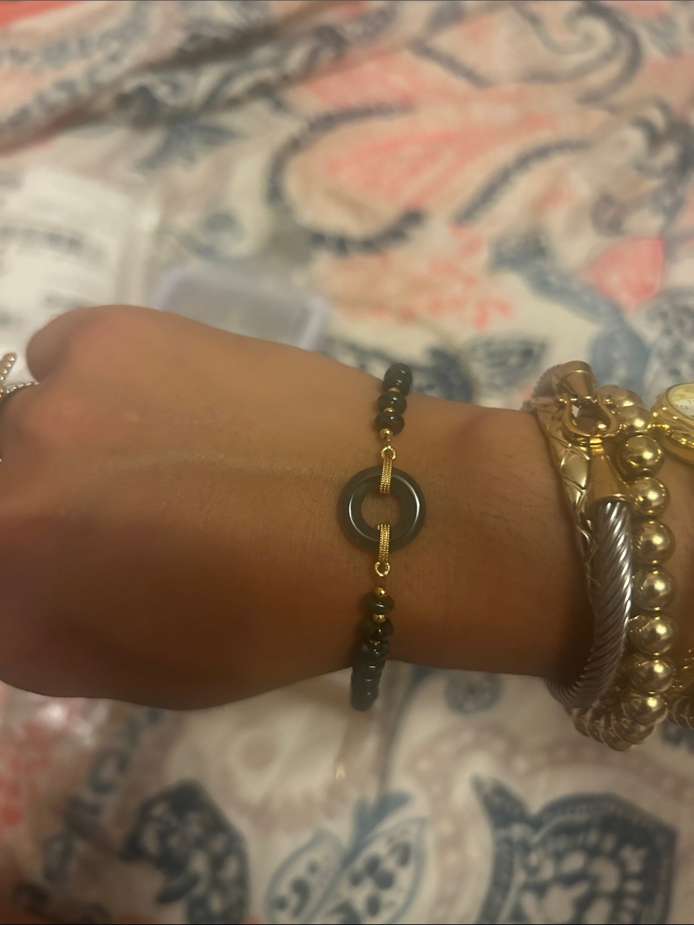 Real water Jade Women's Bracelet with Center Ring